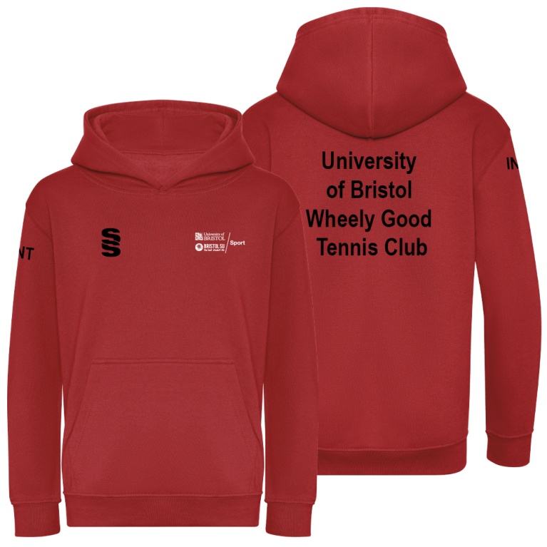 University of Bristol - Wheelchair Tennis - ORGANIC OVERHEAD HOODY - RED - Junior