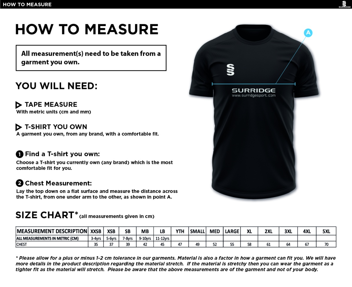 University of Bristol - Cheerleading - Women's Dual Gym T-shirt - Size Guide